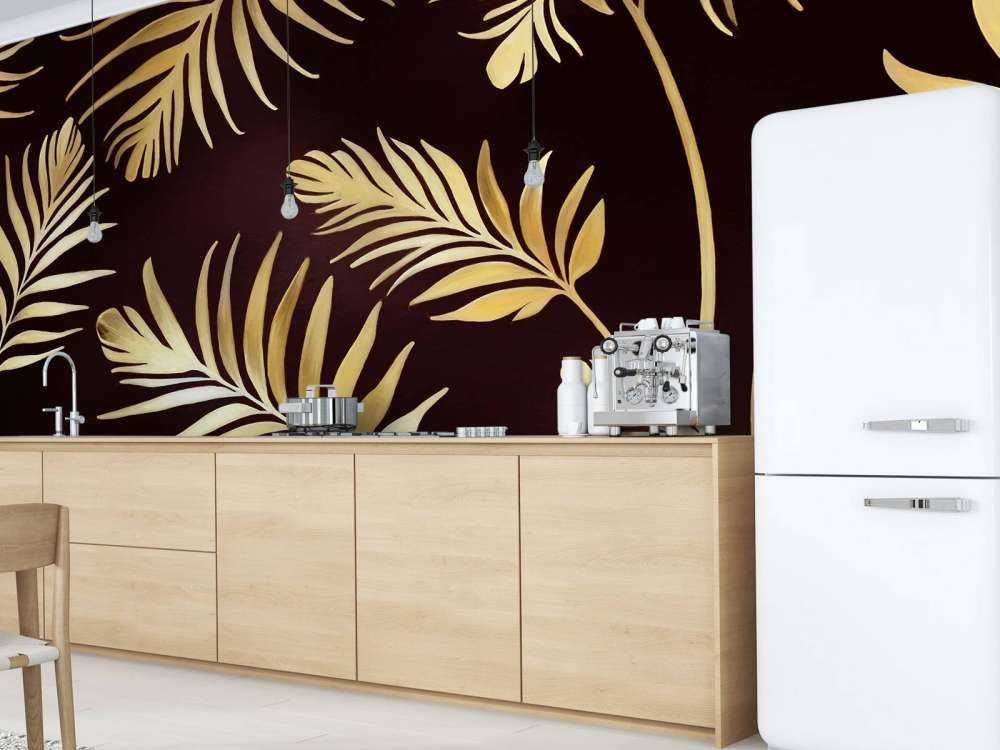 Feuilles dorées sur bronze foncé