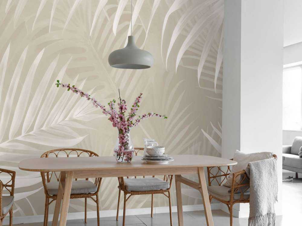 Feuilles de palmier brumeuses - beige