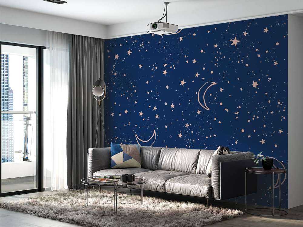 La lune et les étoiles en bleu nuit