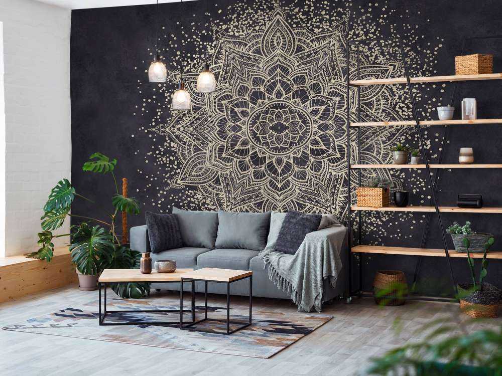 Mandala doré scintillant - marine foncé