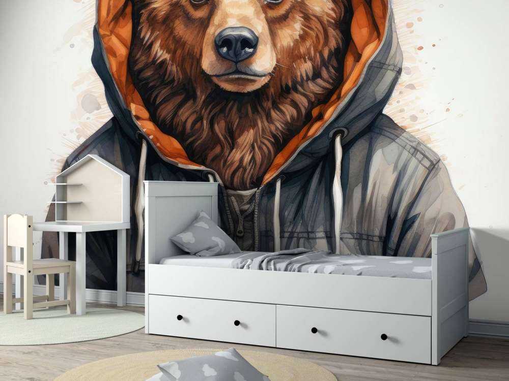 Ours Grizzly en Aquarelle avec un Sweat à Capuche