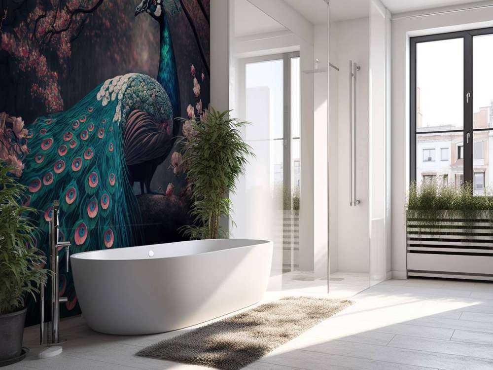 Paon dans la Splendeur des Fleurs