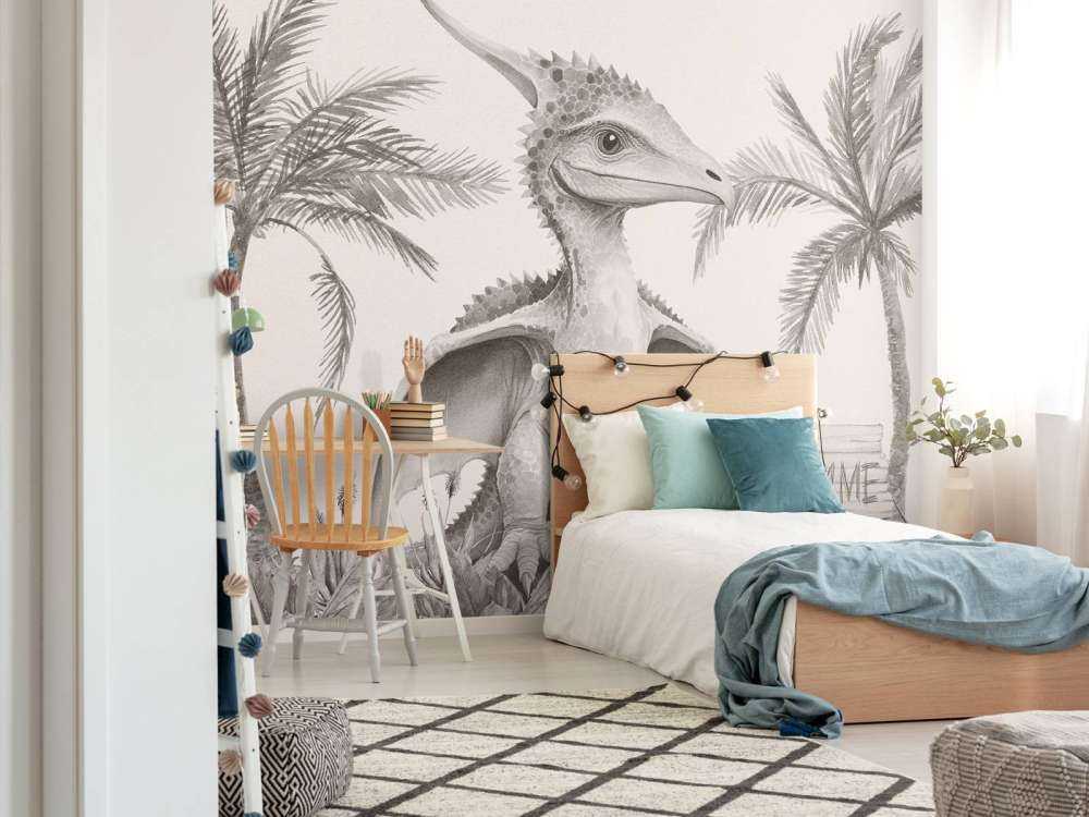 Bébé ptéranodon dans la jungle beige