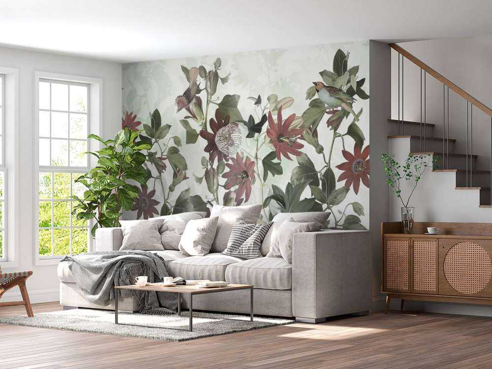 Sept oiseaux dans un feuillage enchanté - vert pastel