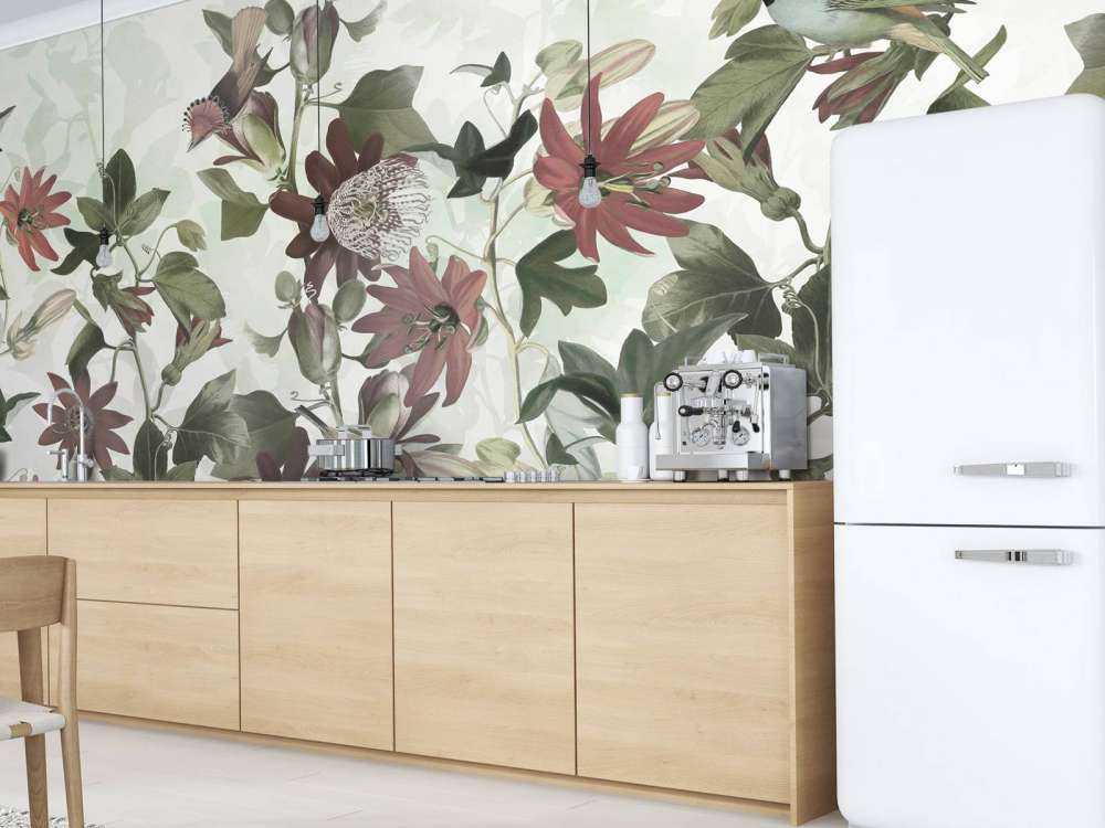 Sept oiseaux dans un feuillage enchanté - vert pastel