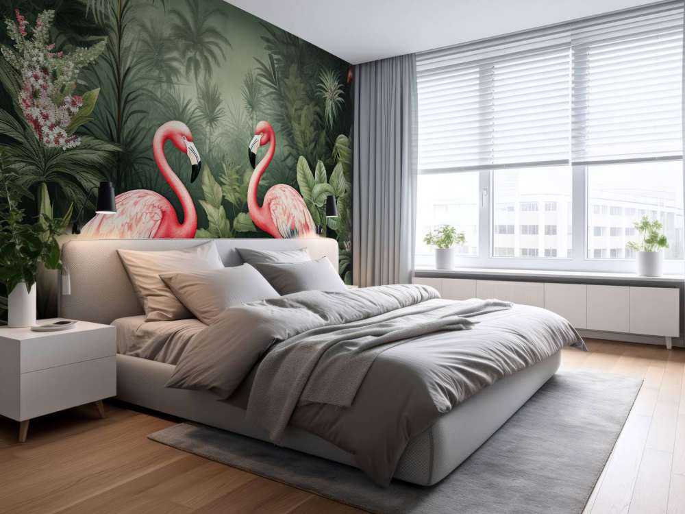 Oasis florale de flamants roses