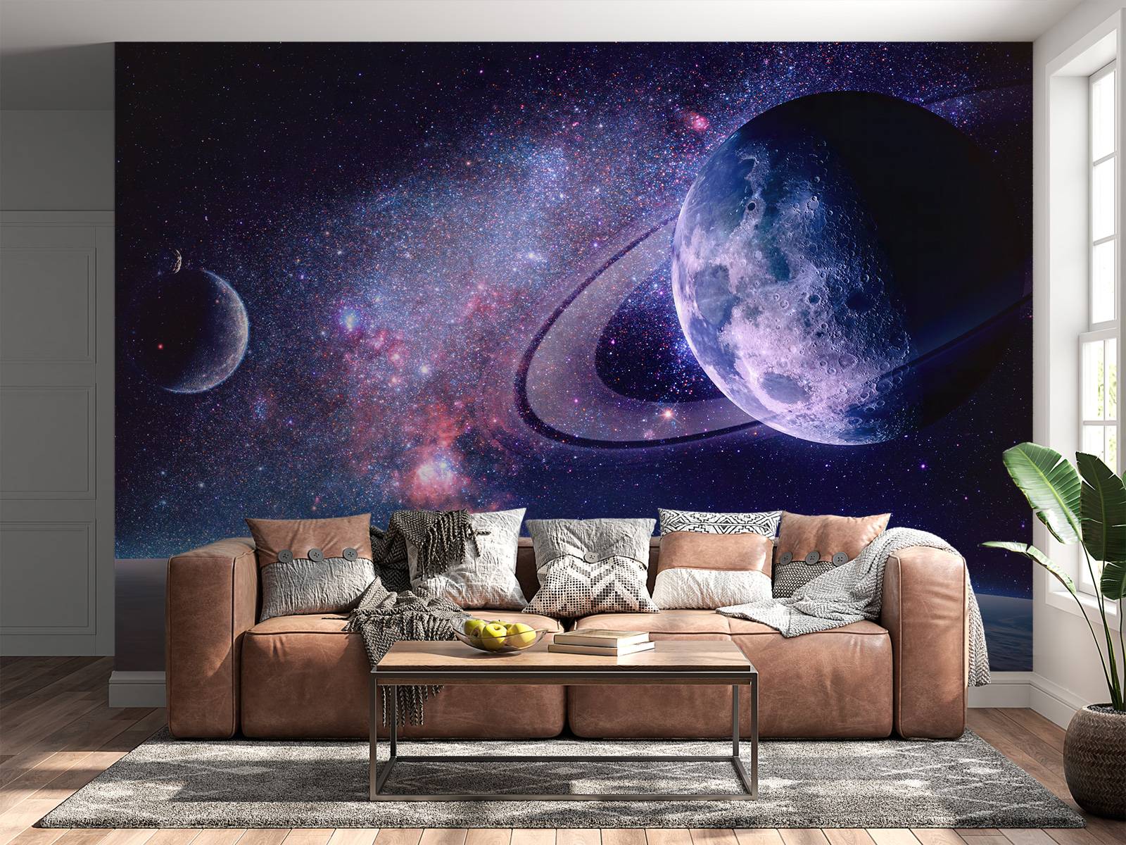 Tableau Sur Toile Les Planètes Jupiter Et Saturne - Noir Et Blanc 80x40 Cm Decoration Murale Art