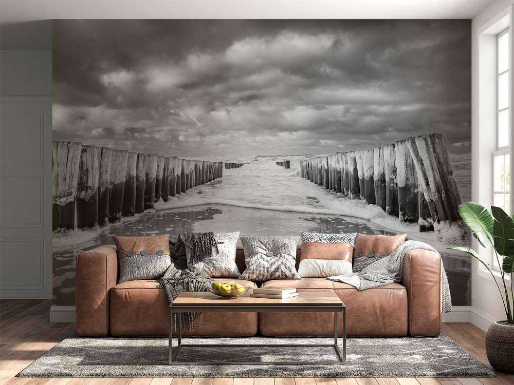 Mer agitée en noir et blanc