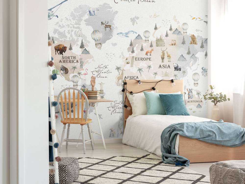 Carte du monde avec différents animaux