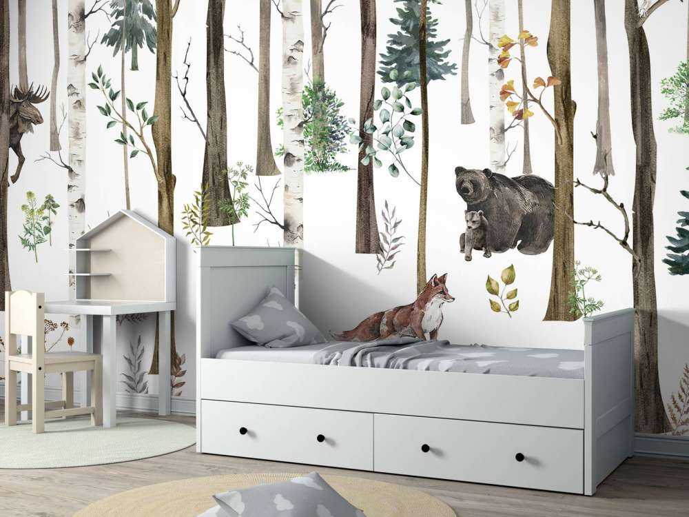 Forêt dessinée avec des animaux d'automne