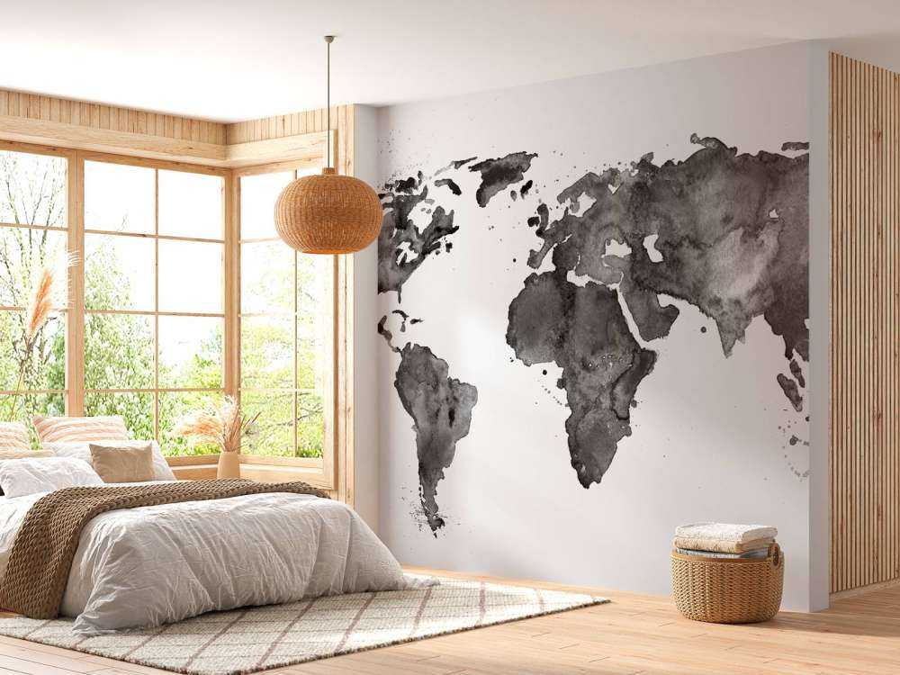 Carte du monde en noir de l'aquarelle