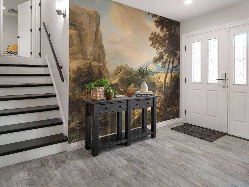 Paysage montagneux avec pêcheur