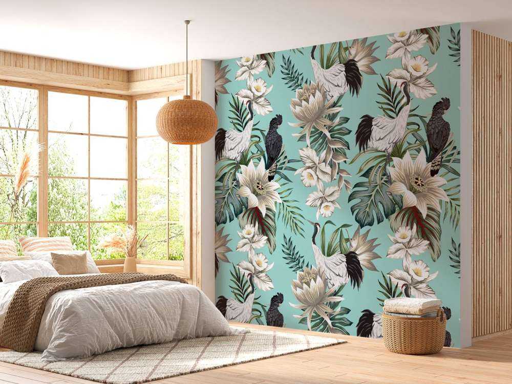 Grues couronnées et perroquets