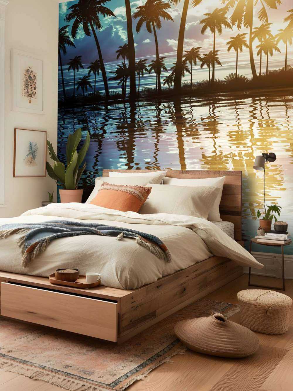 Paysage de nuit avec palmiers