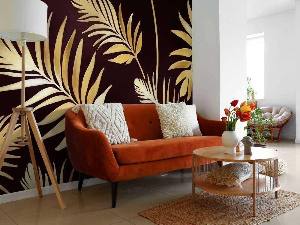 Feuilles dorées sur bronze foncé