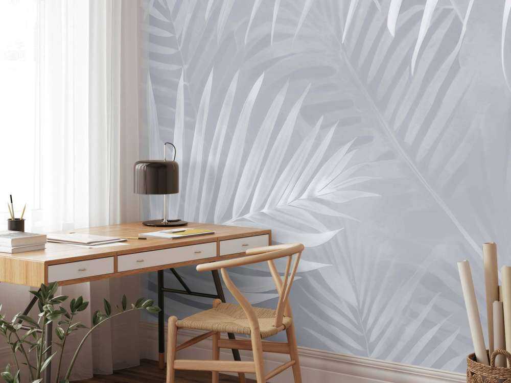 Feuilles de palmier brumeuses - bleu