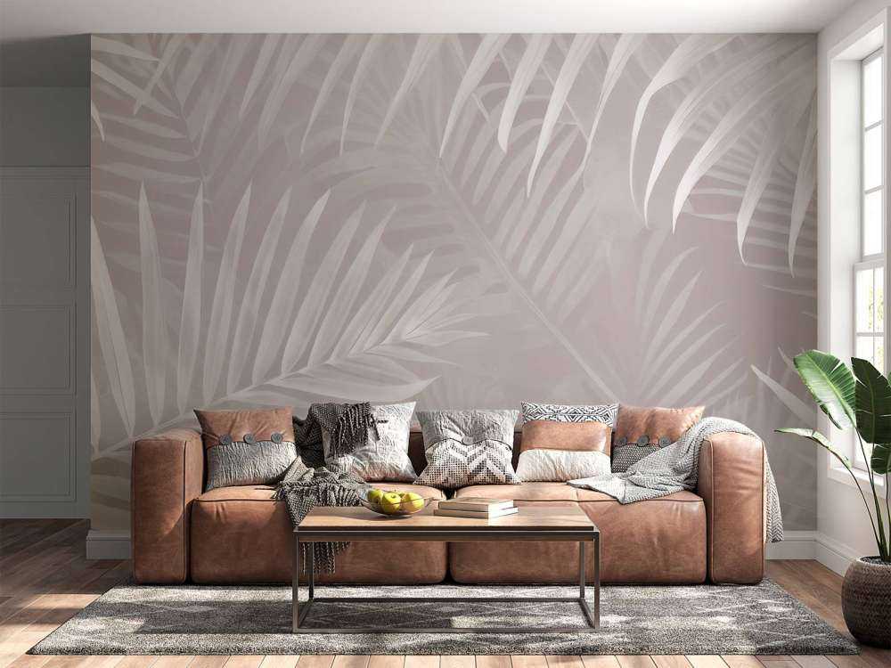 Feuilles de palmier brumeuses - rose