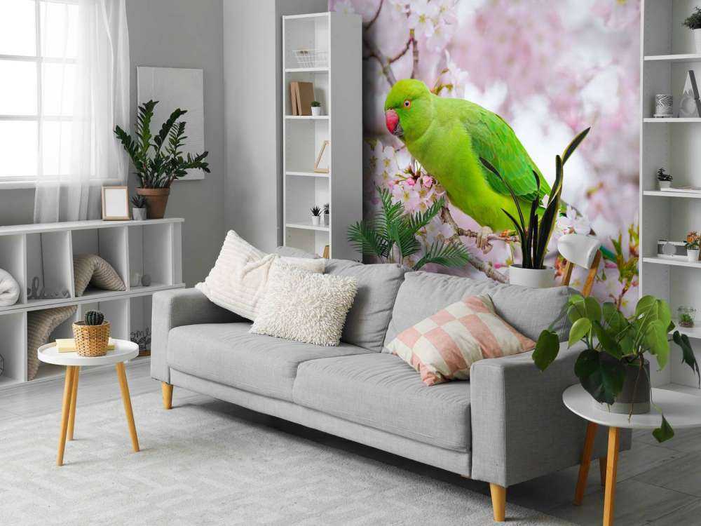 Perroquet assis sur un arbre en fleurs