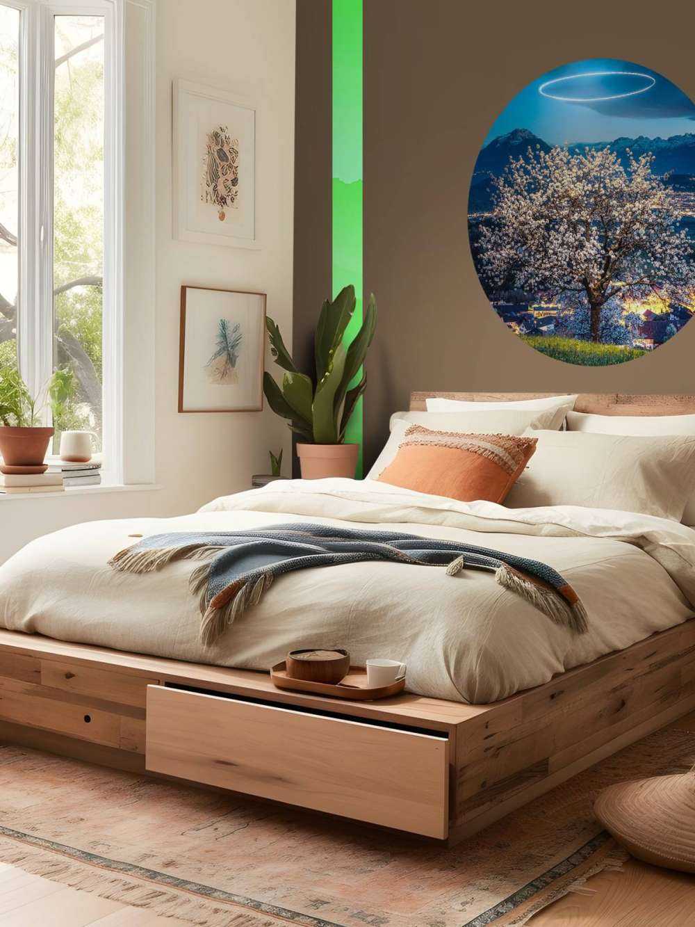 Arbre en fleurs sous la lumière nocturne