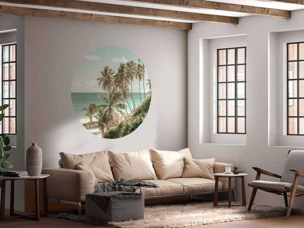 Papier peint panoramique - Plage tropicale avec des palmiers ondoyants ...