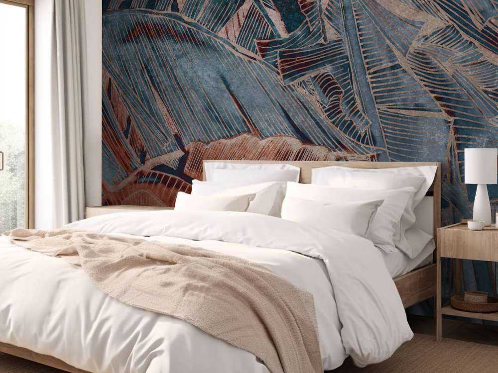 Feuille de bananier en bleu cuivre contraste