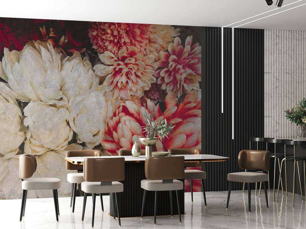 Chrysanthèmes en crème et carmin