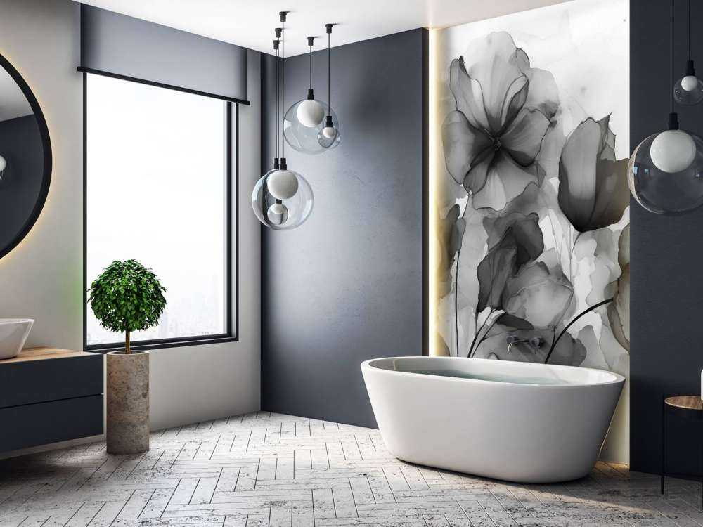 Moody ink flowers grey black