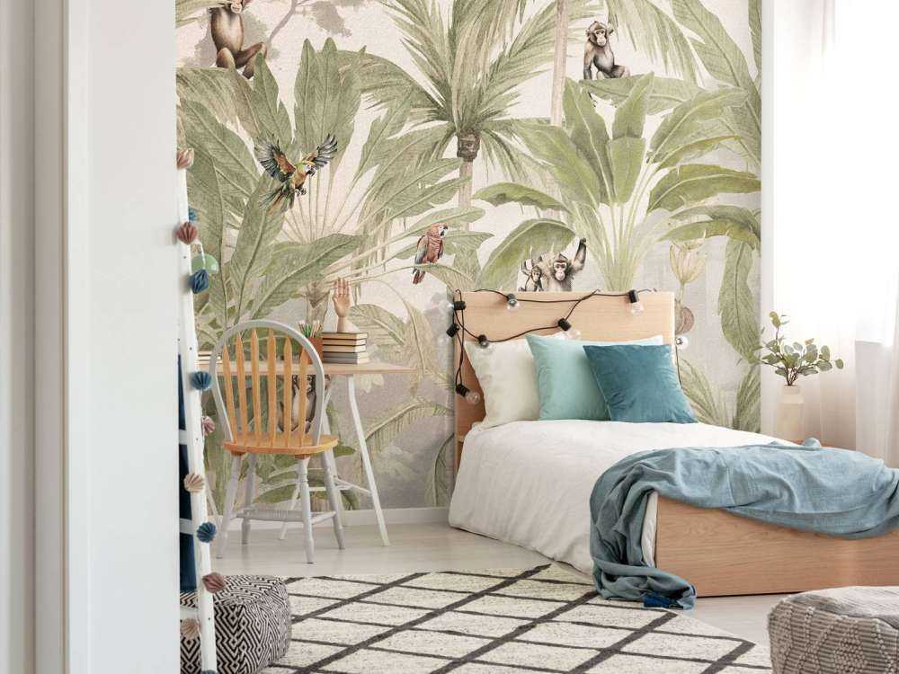 Jungle avec singes et perroquets