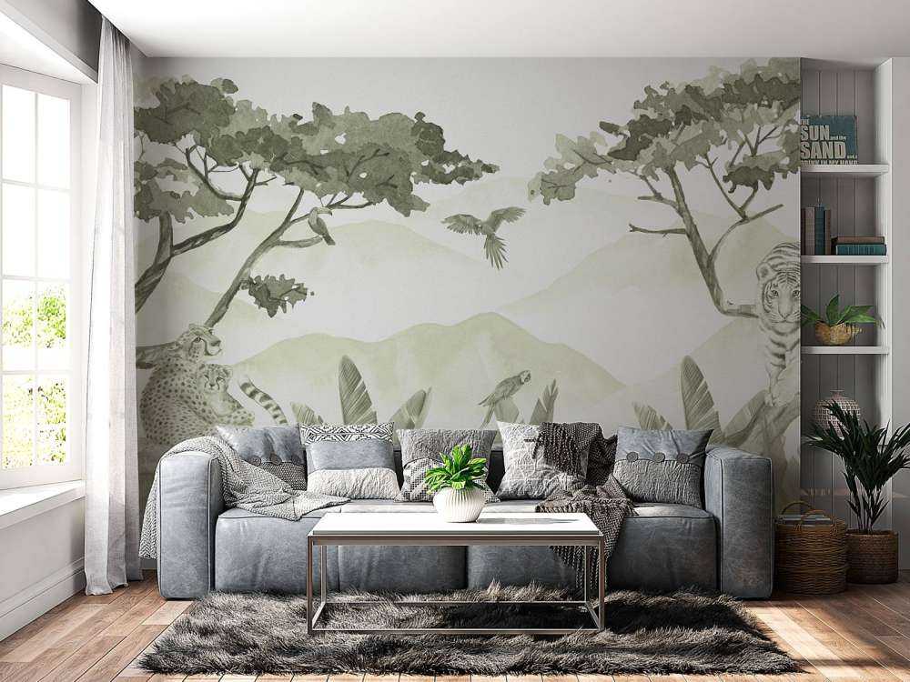 Félins de la jungle en vert d'eau