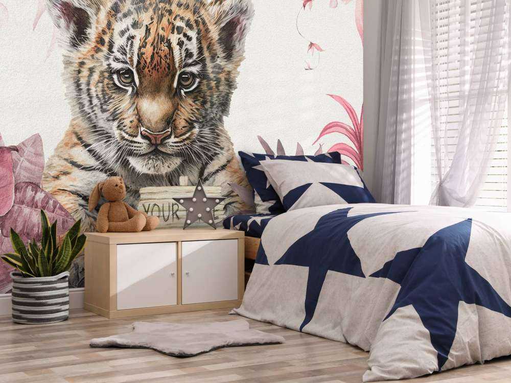 Bébé Tigre dans la jungle rose