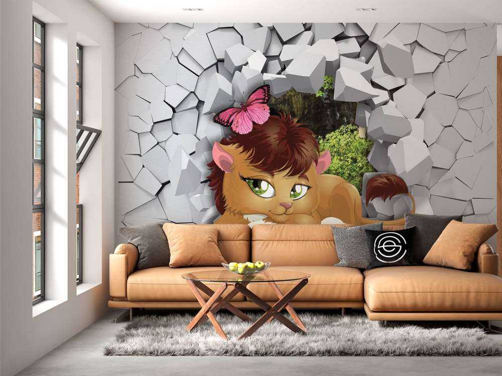 Lionne à travers un mur