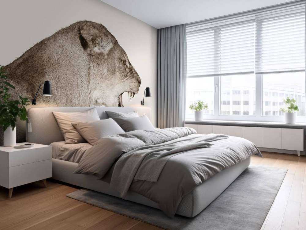 Lionne vue de côté blanc cassé