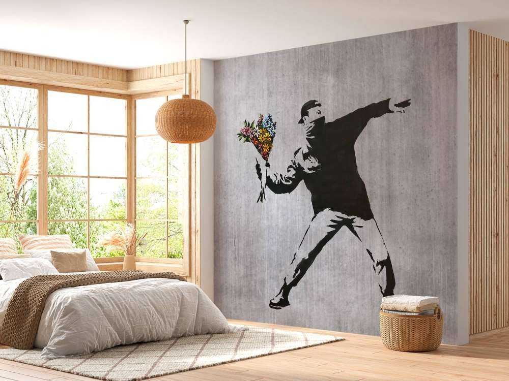 Banksy - Flower thrower, grey concrete