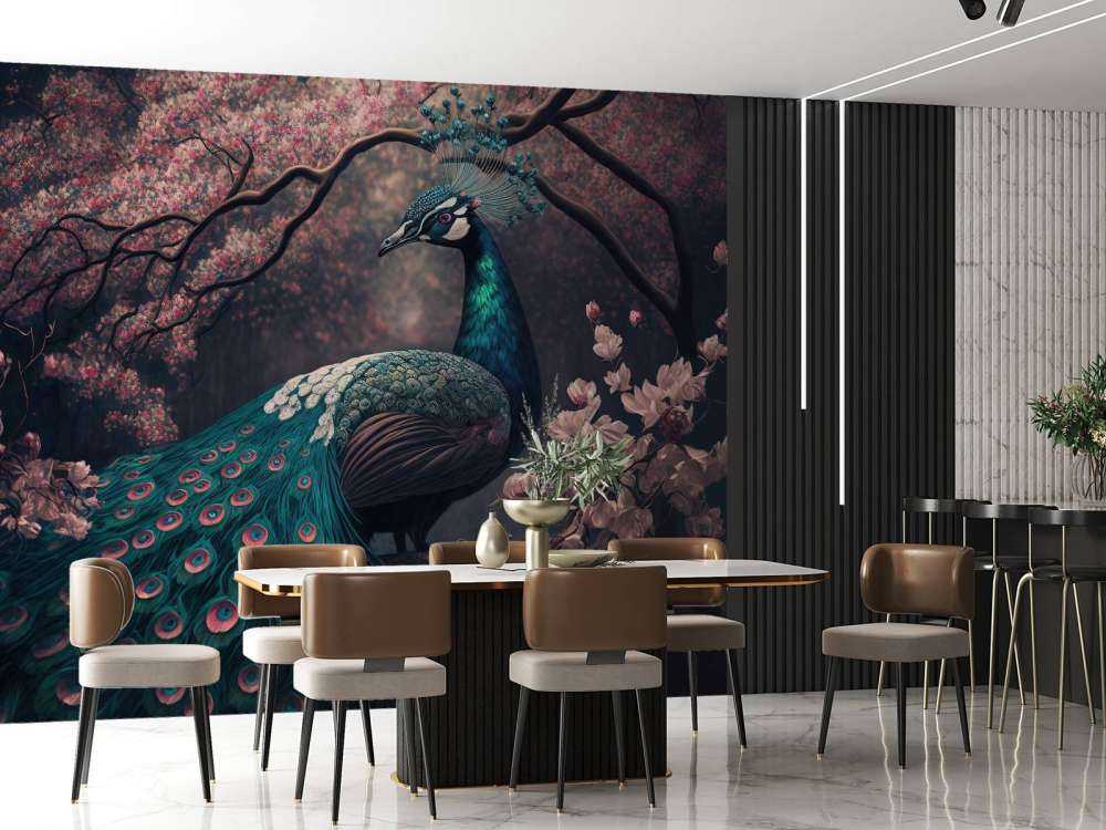 Paon dans la Splendeur des Fleurs