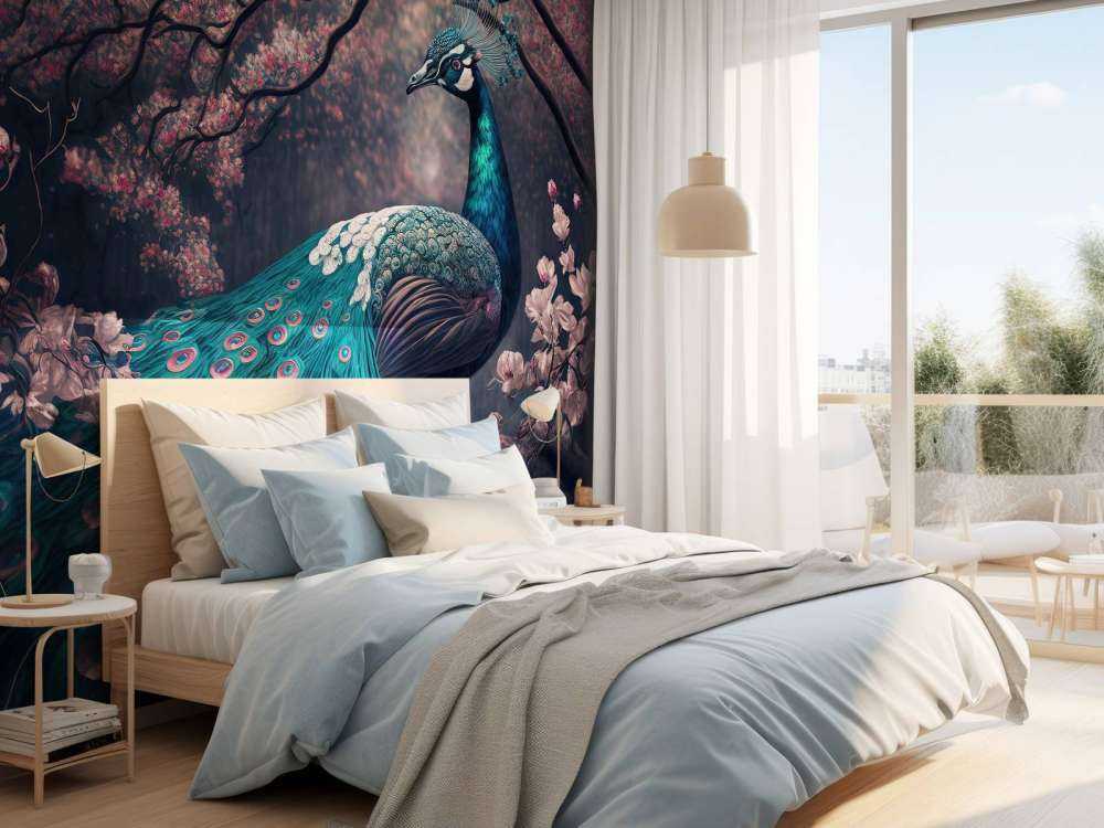 Paon dans la Splendeur des Fleurs