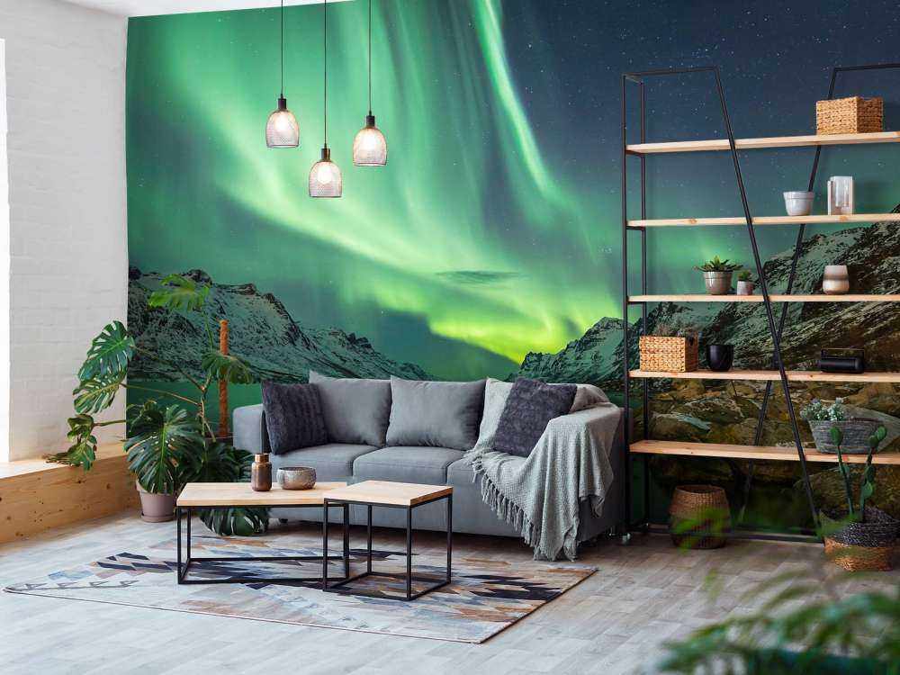 Aurore boréale entre deux fjords