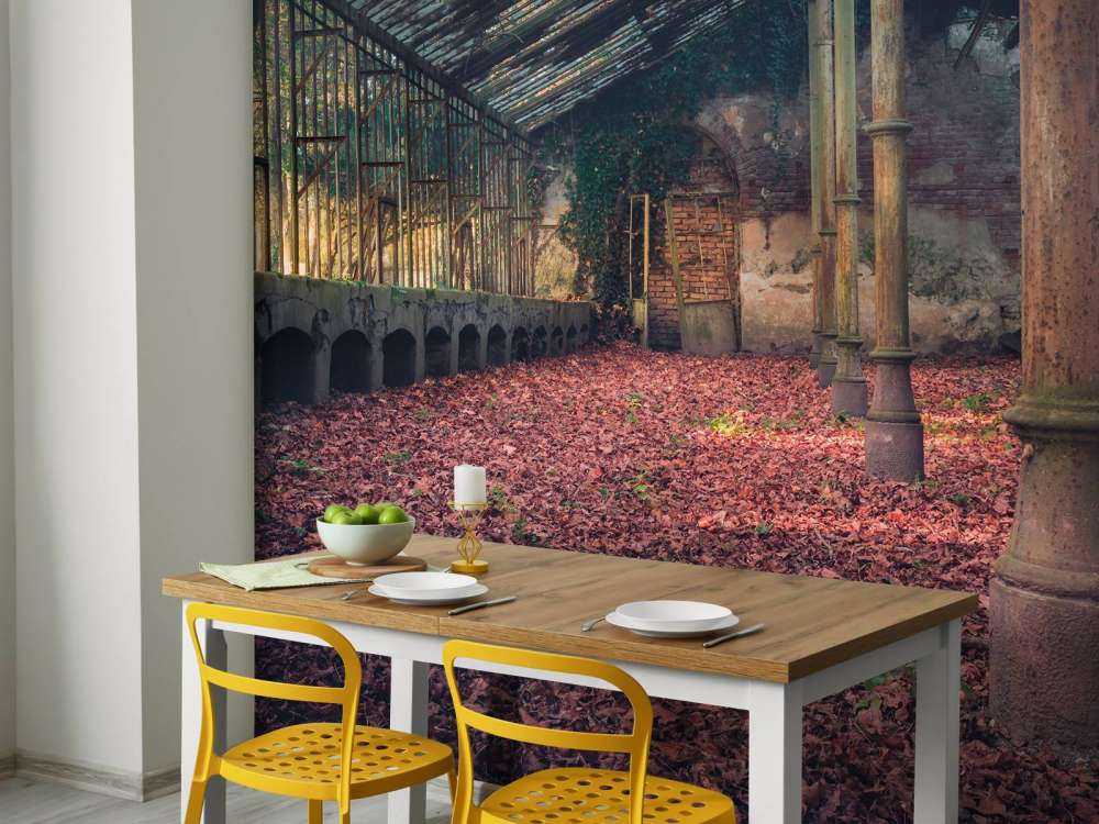 Maison abandonnée avec des feuilles