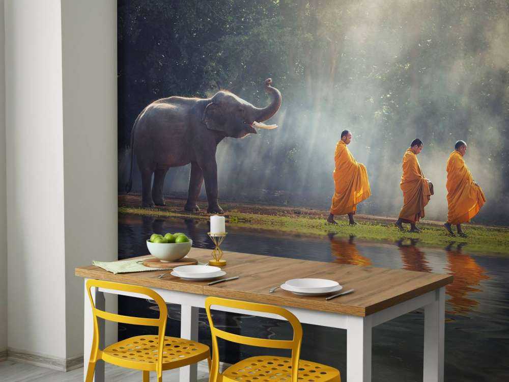 Eléphant et bouddhistes