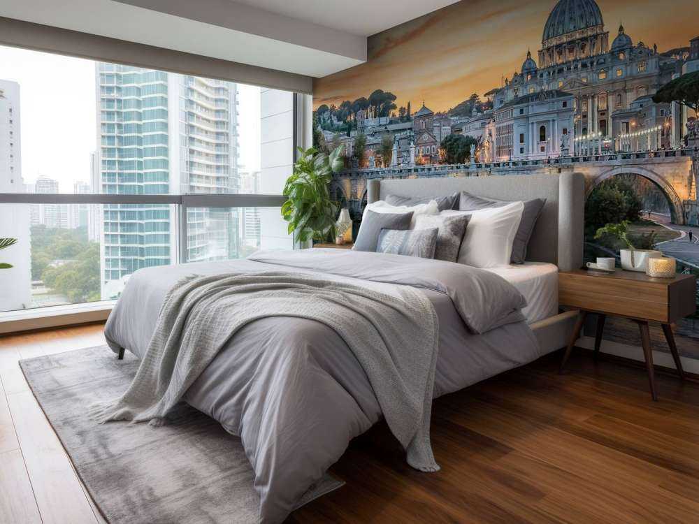 Lueur du soir sur la ville romaine aux dômes.