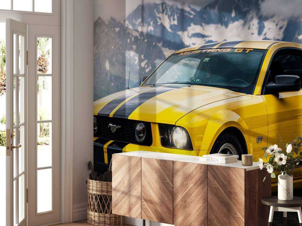 Mustang gelé dans un paysage montagneux