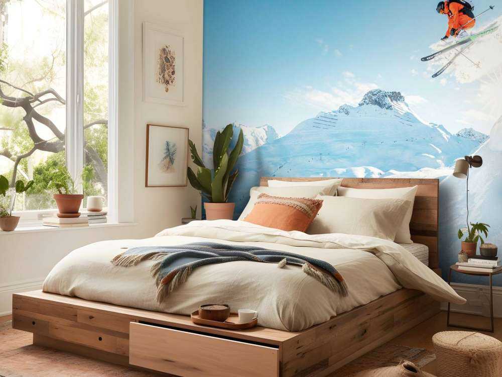 Saut dans un paysage montagneux enneigé