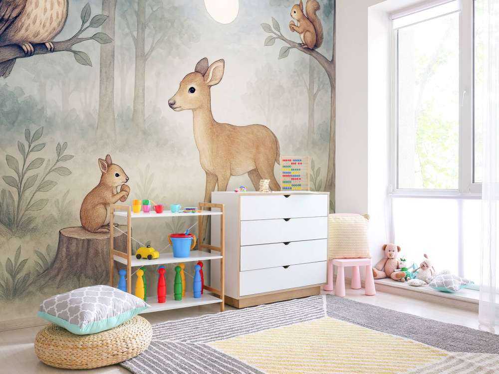 Lumière de la lune dans la forêt avec des animaux