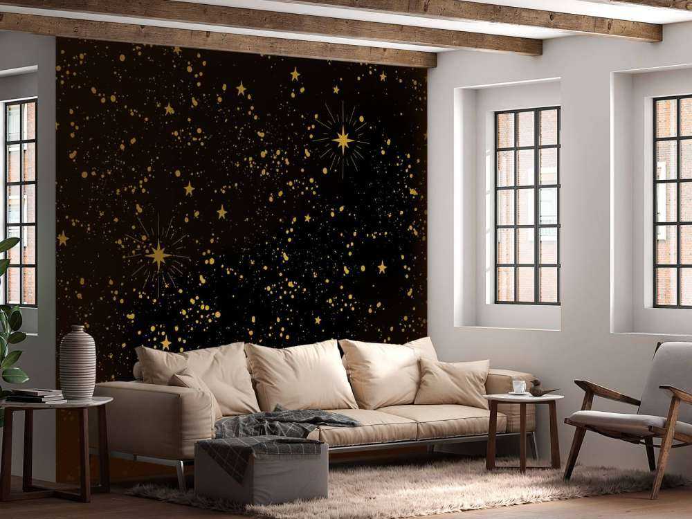 Pluie d'étoiles dorées sur fond noir