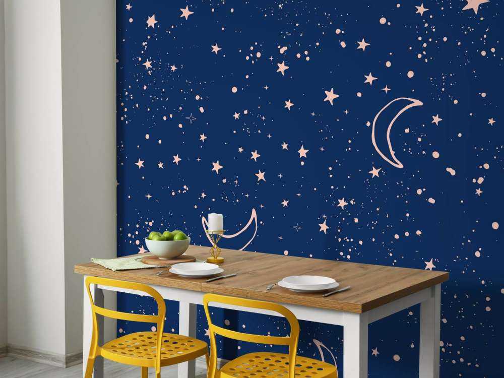 La lune et les étoiles en bleu nuit