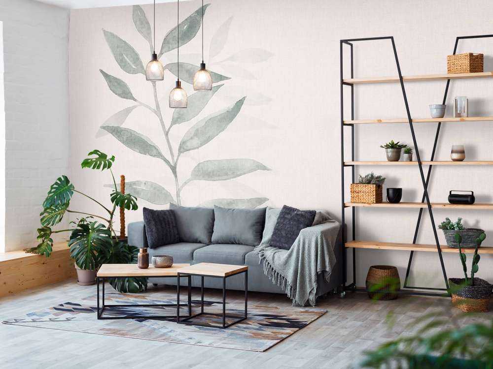 Branche minimaliste en aquarelle gris-vert