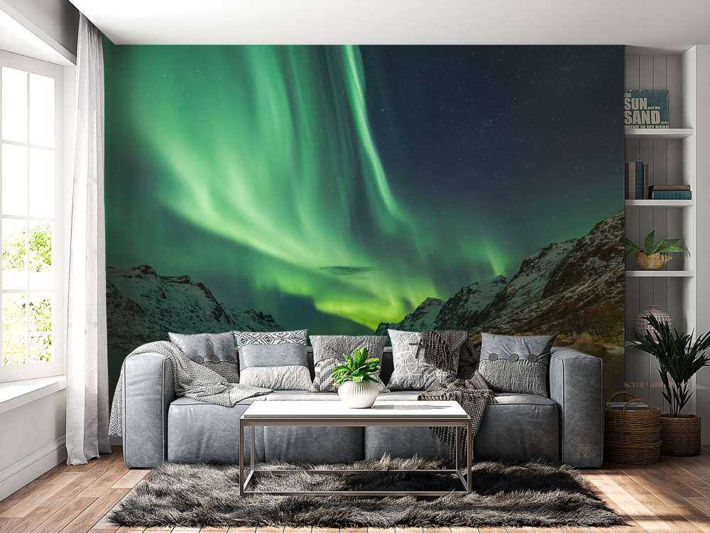 Aurore boréale entre deux fjords