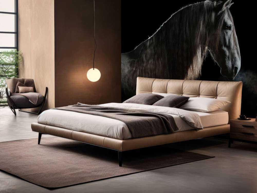 Cheval noir avec une robe grise