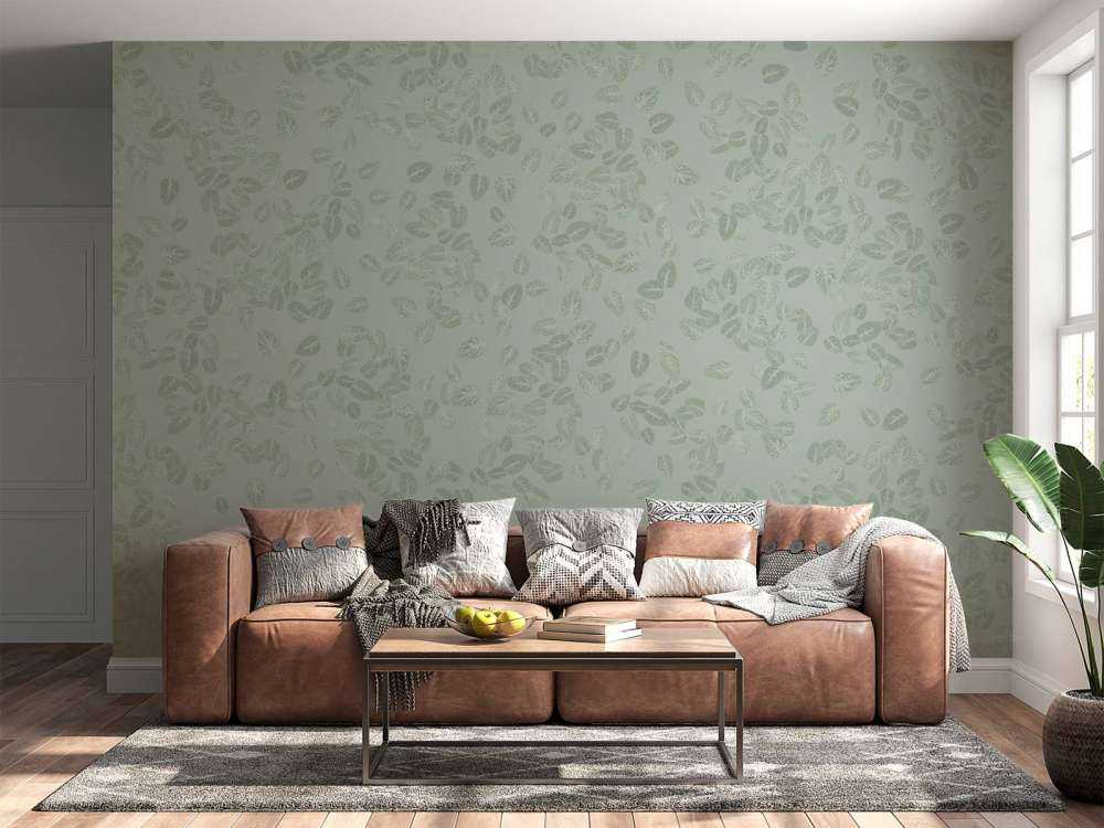 Petites feuilles sur gris vert