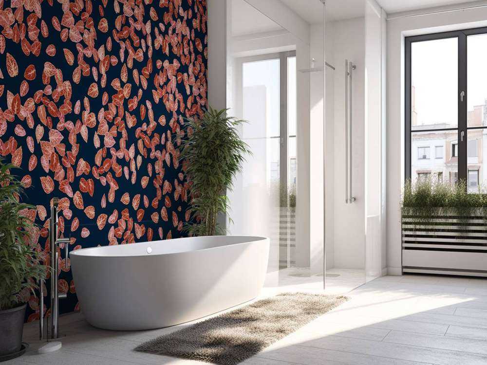 Petites feuilles rouille sur bleu nuit