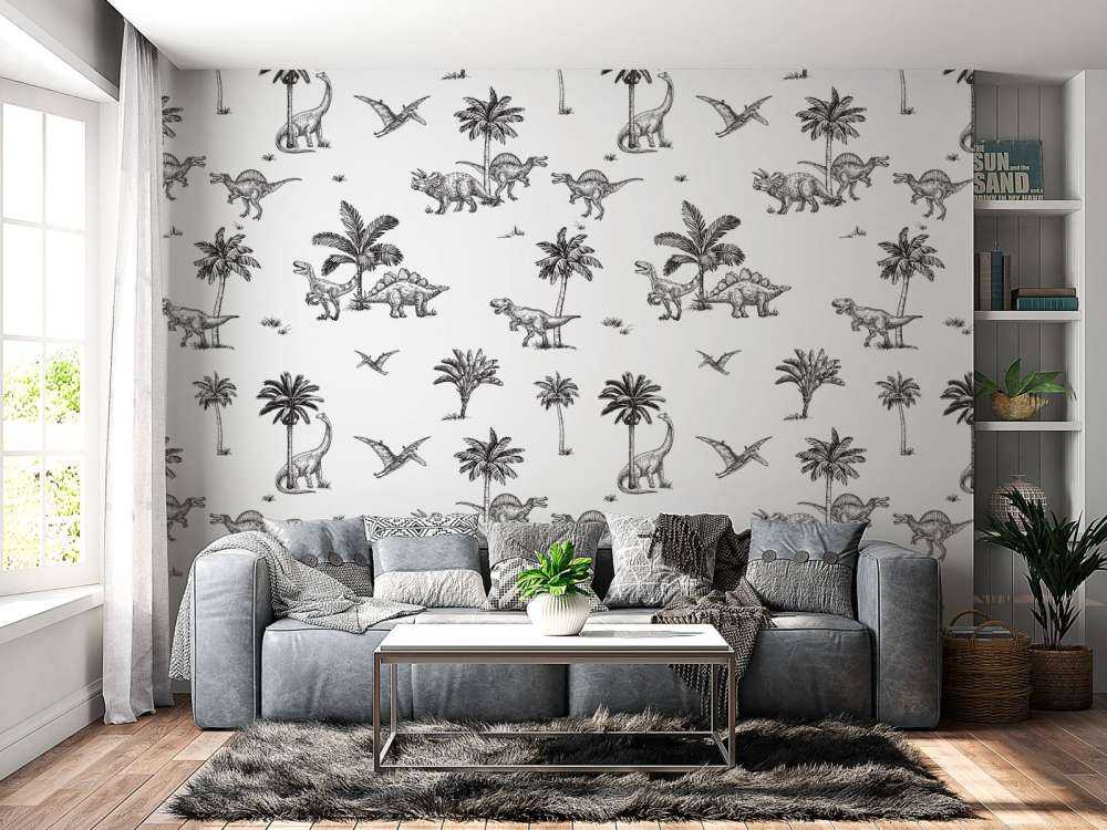 Motif de dinosaures en noir et blanc